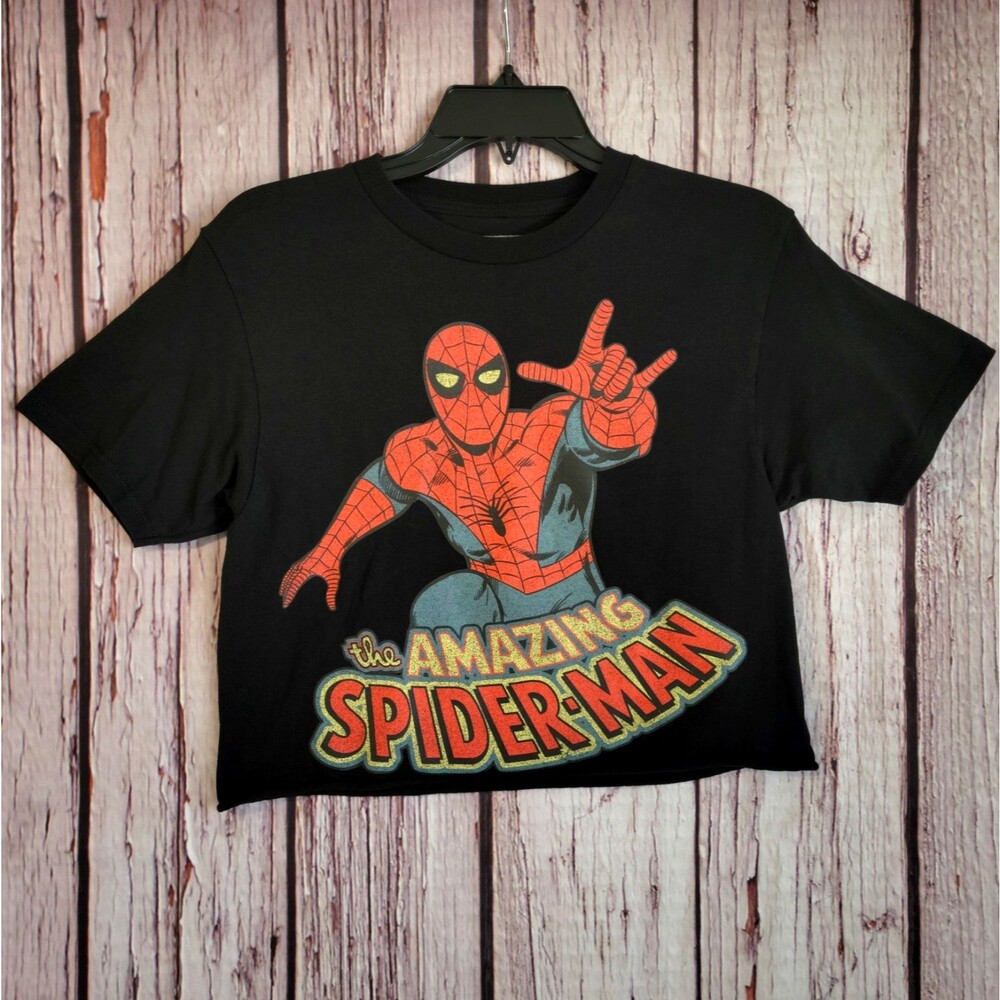 The Amazing Spider-Man Cropped T-Shirt Small Womens Cotton Marvel Super HEro
